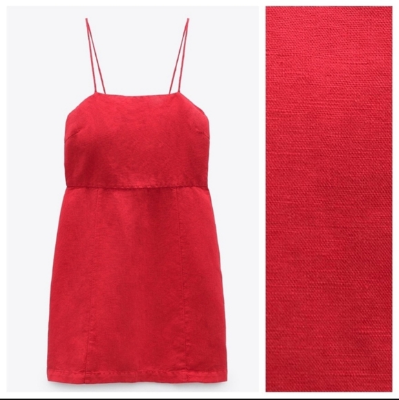 Zara red linen Blend dress - Picture 9 of 12